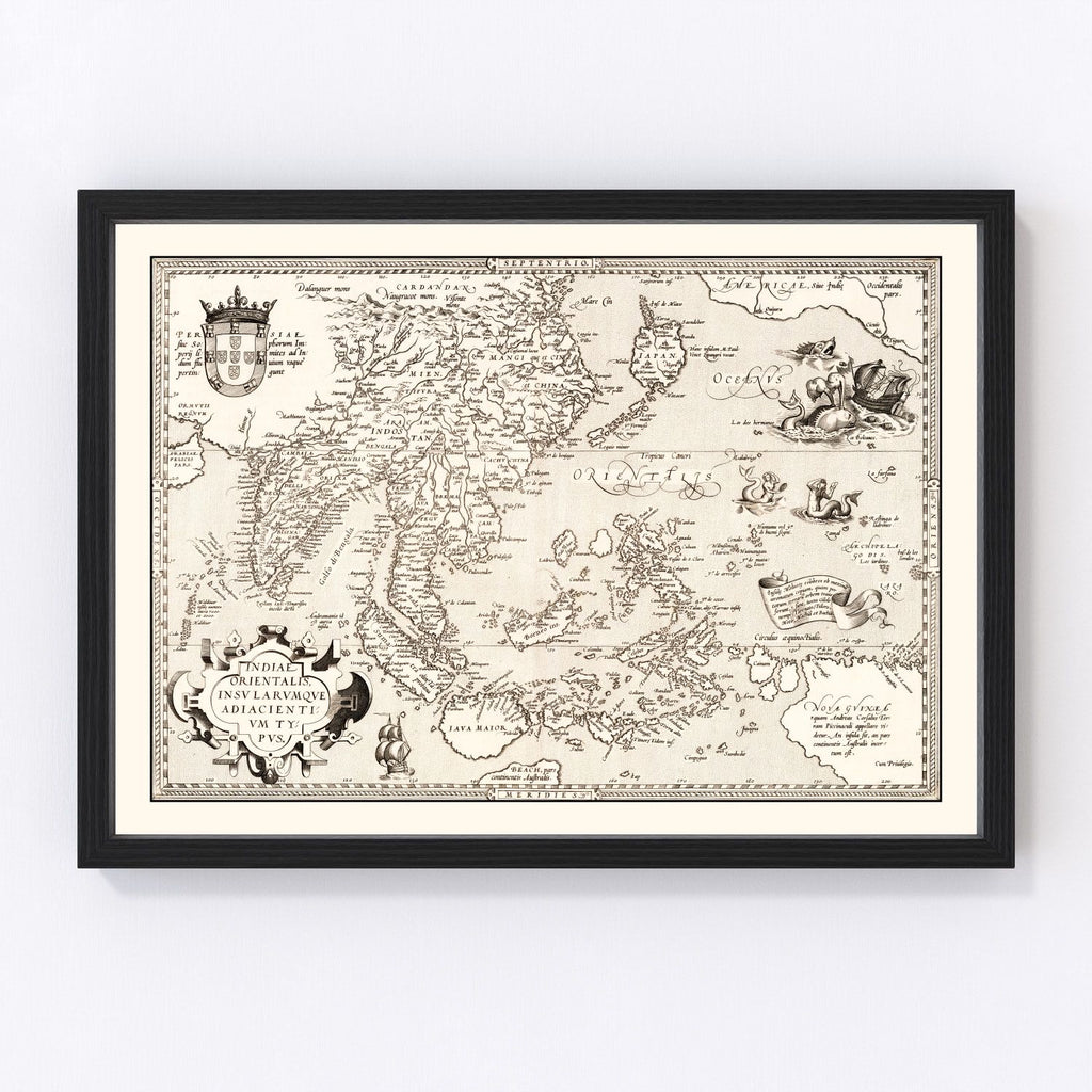 Vintage Map of India, Japan, China & Indonesia 1570