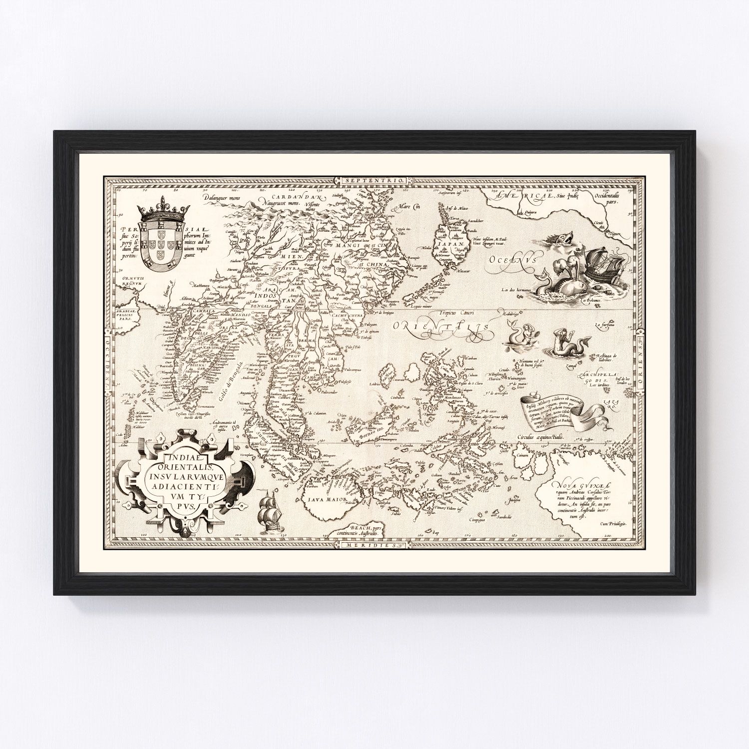 Vintage Map of India, Japan, China & Indonesia 1570