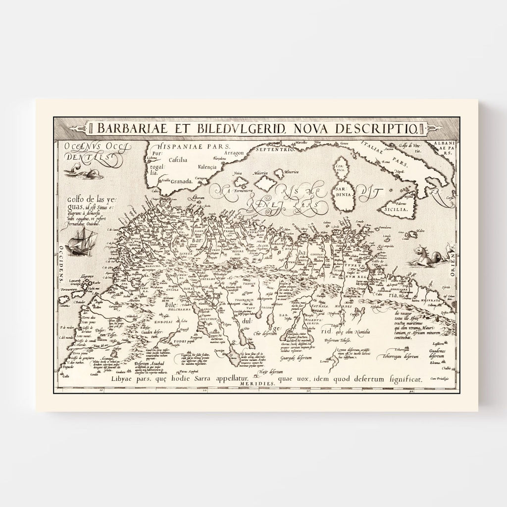 Vintage Map of North Africa & the Mediterranean Sea, 1570