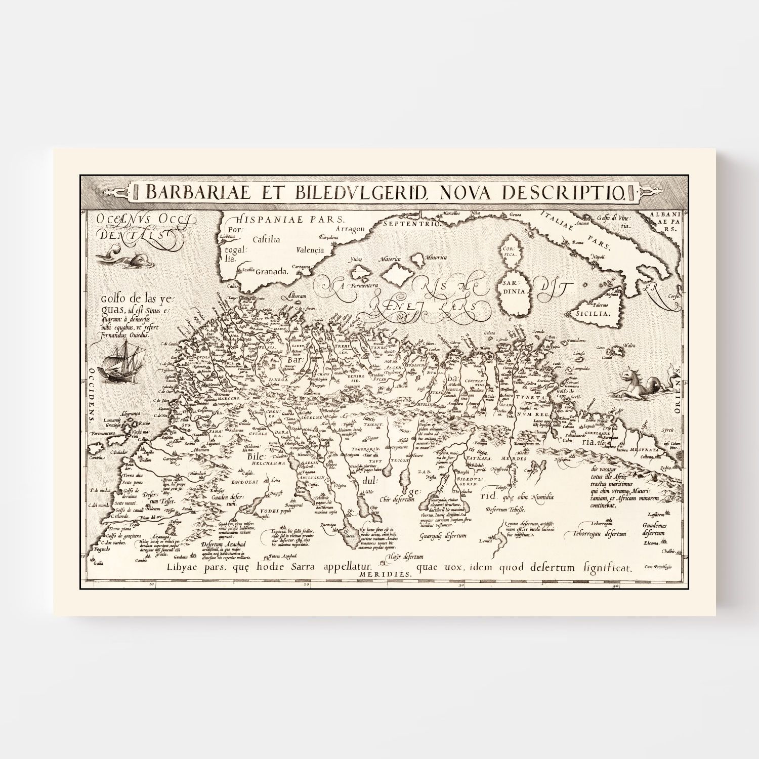 Vintage Map of North Africa & the Mediterranean Sea, 1570