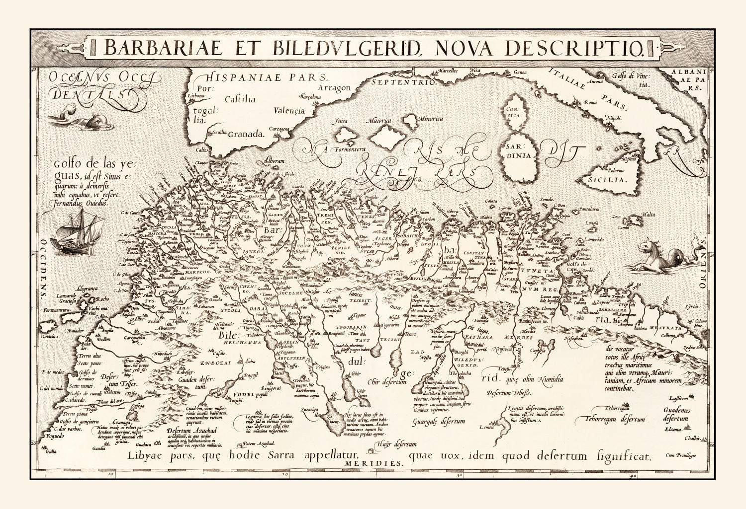 Vintage Map of North Africa & the Mediterranean Sea, 1570