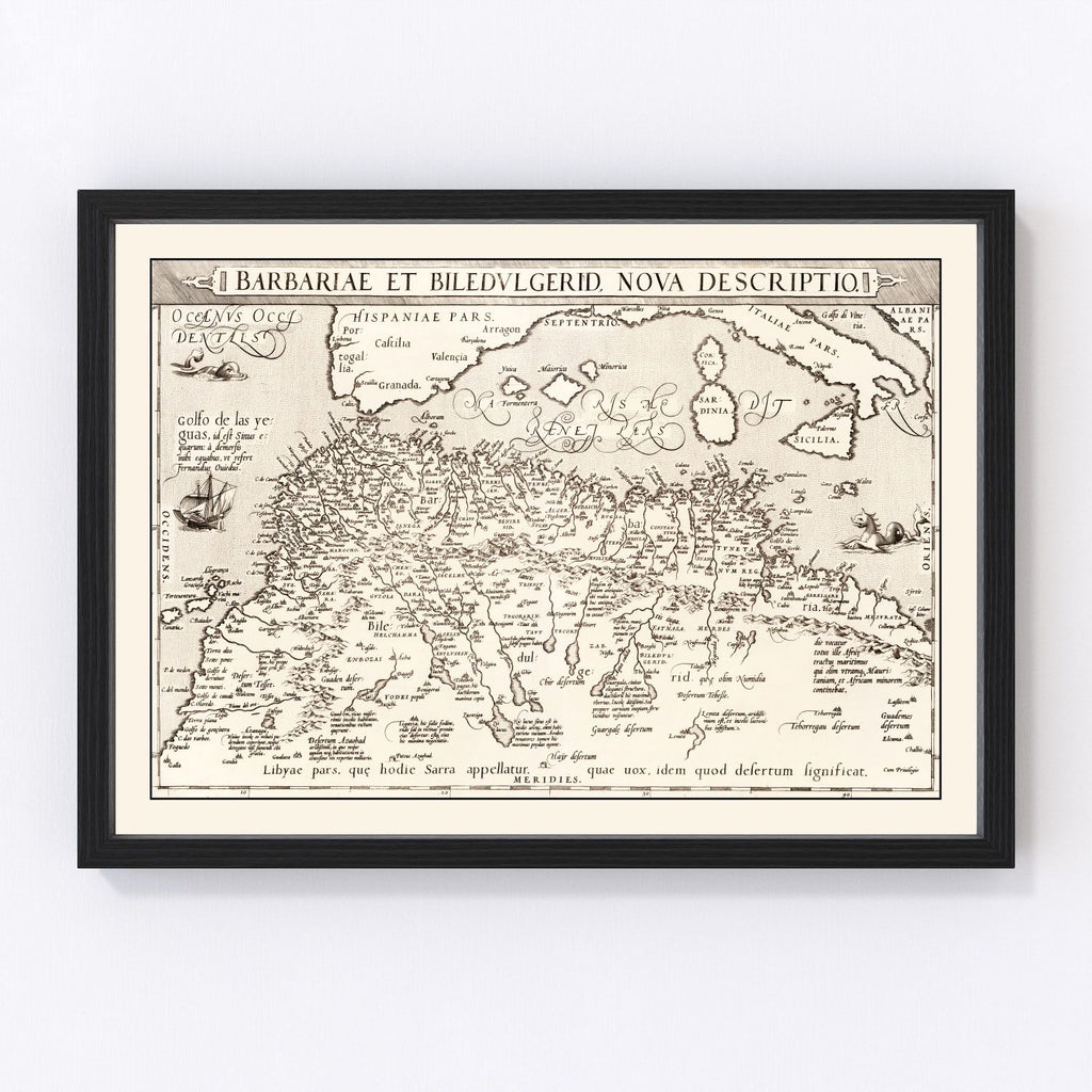 Vintage Map of North Africa & the Mediterranean Sea, 1570