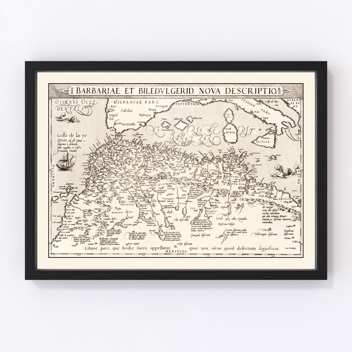 Vintage Map of North Africa & the Mediterranean Sea, 1570
