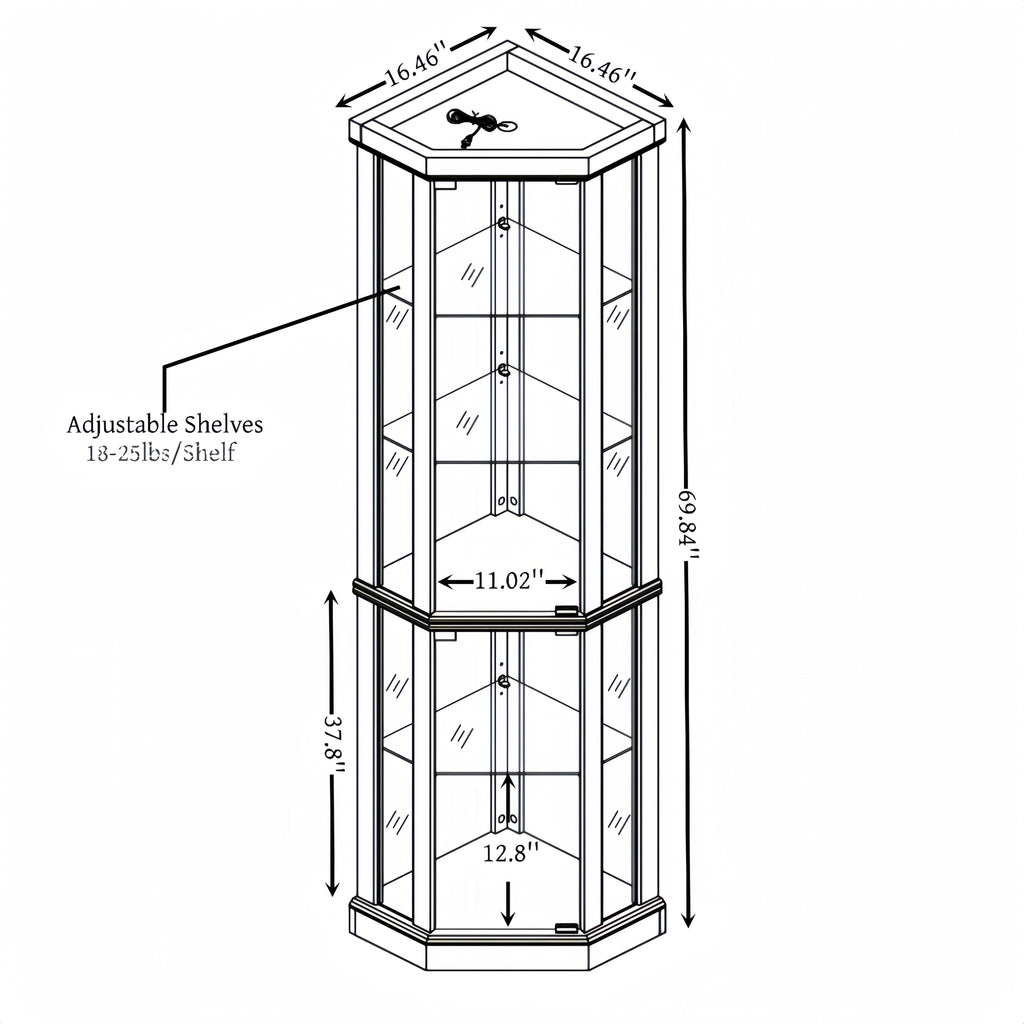 Lighted Corner Curio Cabinet - Elegant Glass Display Case for Living Room & Bar Storage - Perfect for Antique Collections & Wine - Includes Built-in Lighting - Dark Cherry