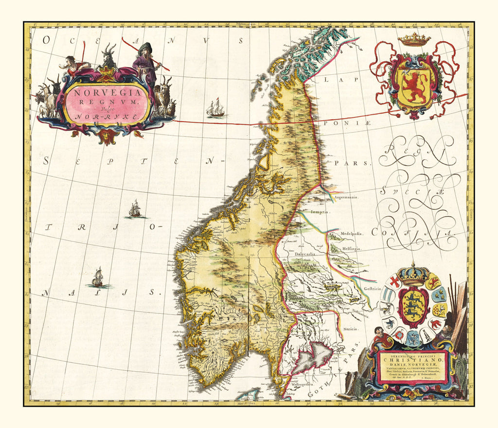 Vintage Map of Norway 1665