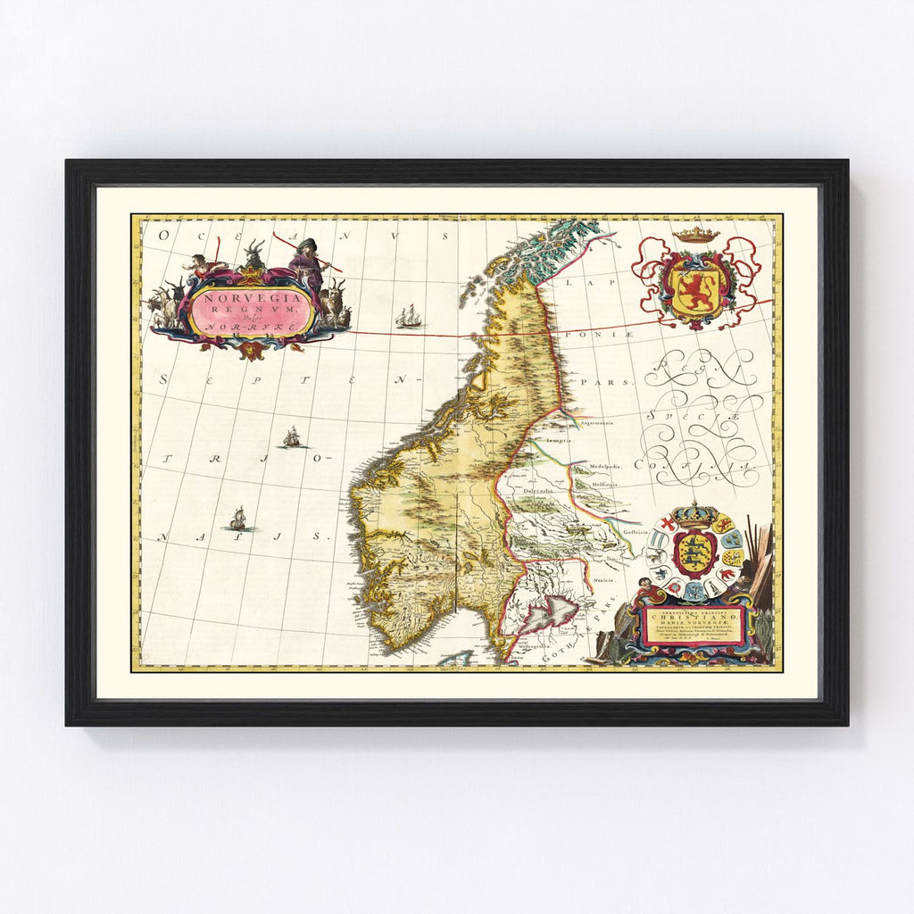 Vintage Map of Norway 1665