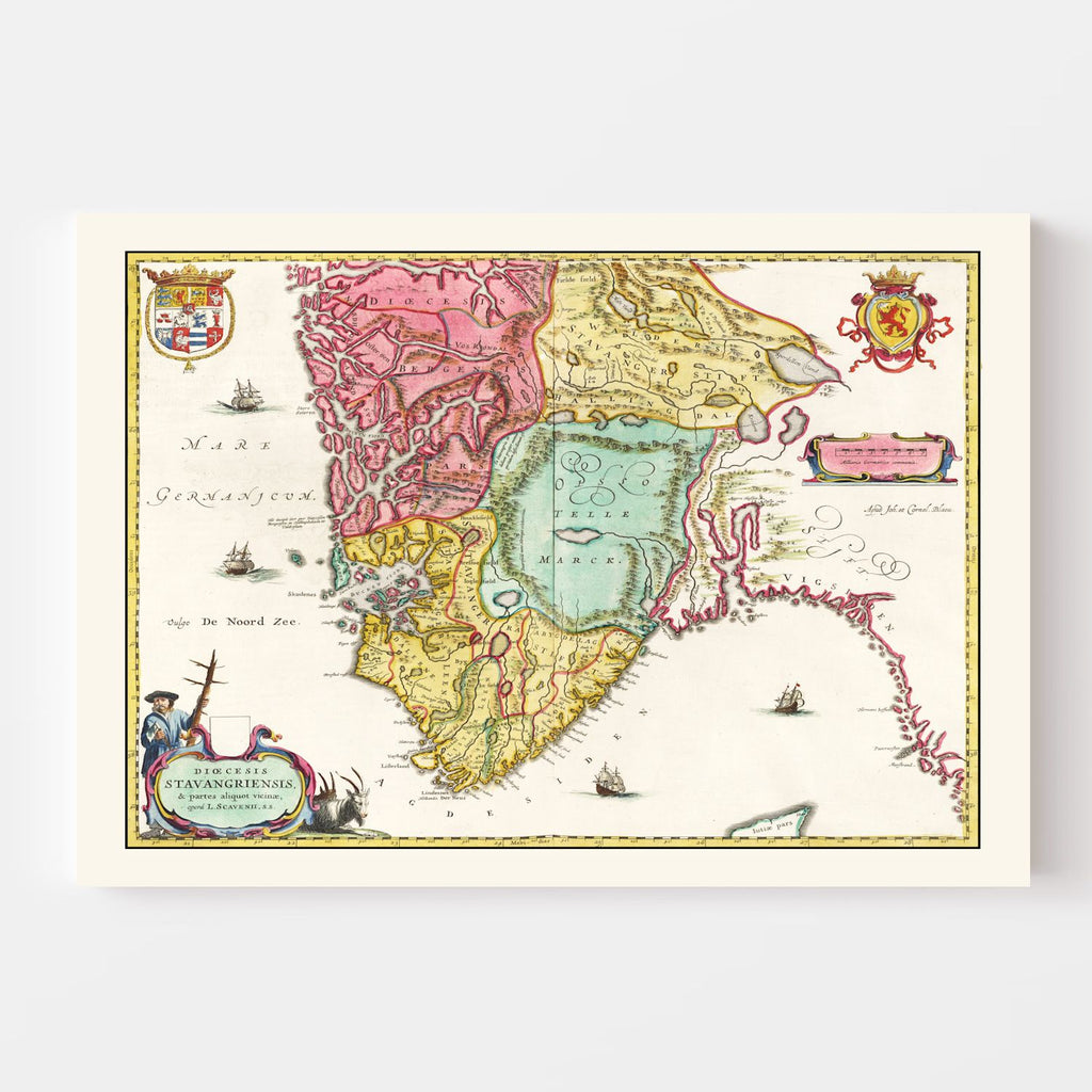 Vintage Map of Norway 1665
