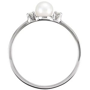 14K White Gold Cultured White Akoya Pearl & .04 CTW Natural Diamond Ring
