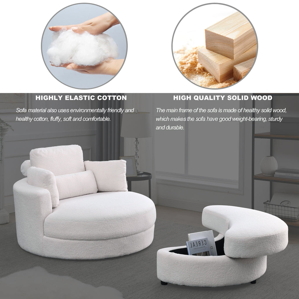 [Video] Welike Swivel Accent Barrel Modern Sofa Lounge Club Big Round Chair with Storage Ottoman TEDDY Fabric for Living Room Hotel with Pillows. *2PCS,Teddy White (Ivory)