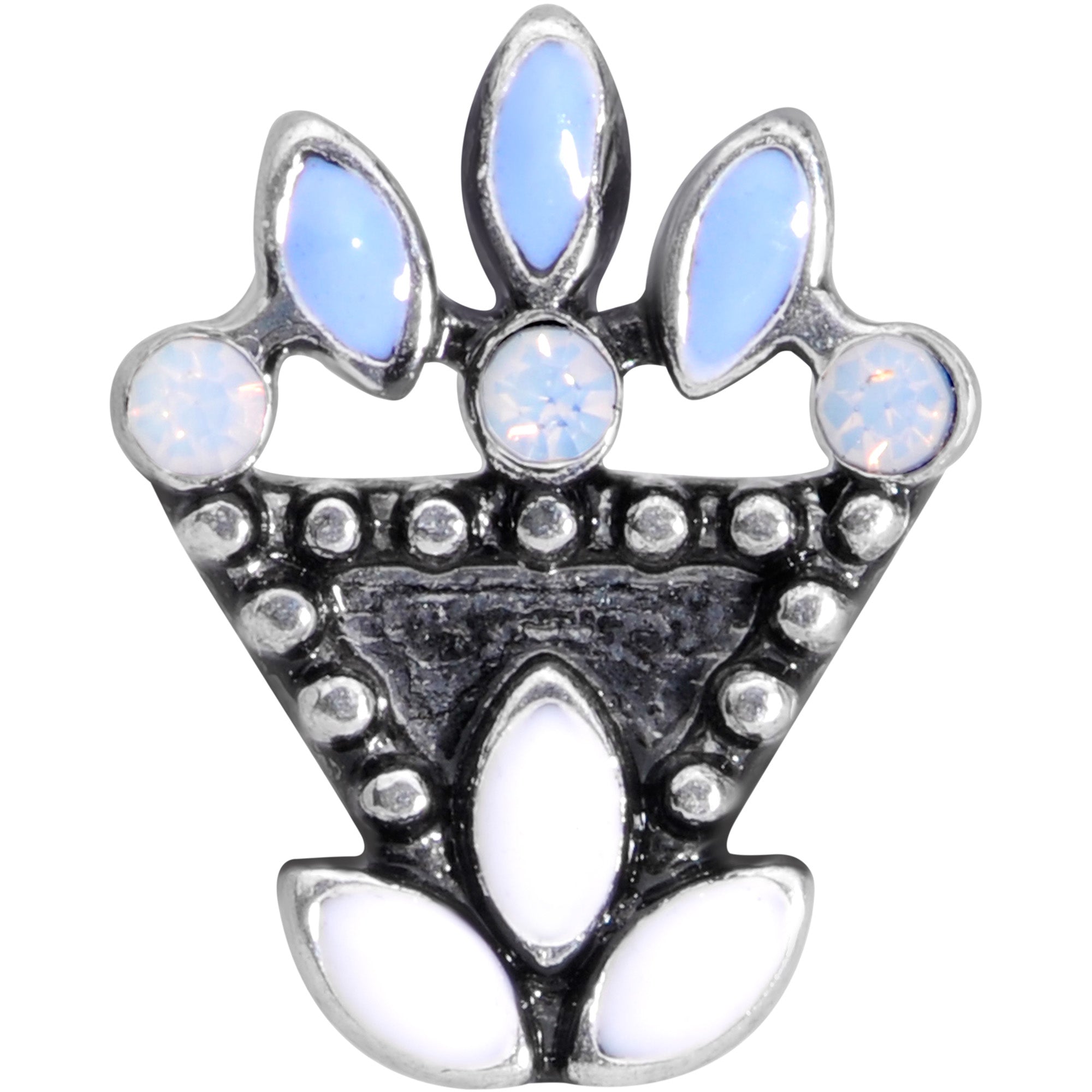 16G 1/4 White Blue Faux Opal Ornate Labret Monroe Tragus