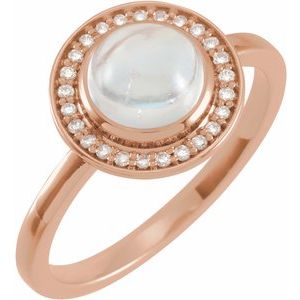 14K Rose Gold Natural Rainbow Moonstone & 1/10 CTW Natural Diamond Halo-Style Ring