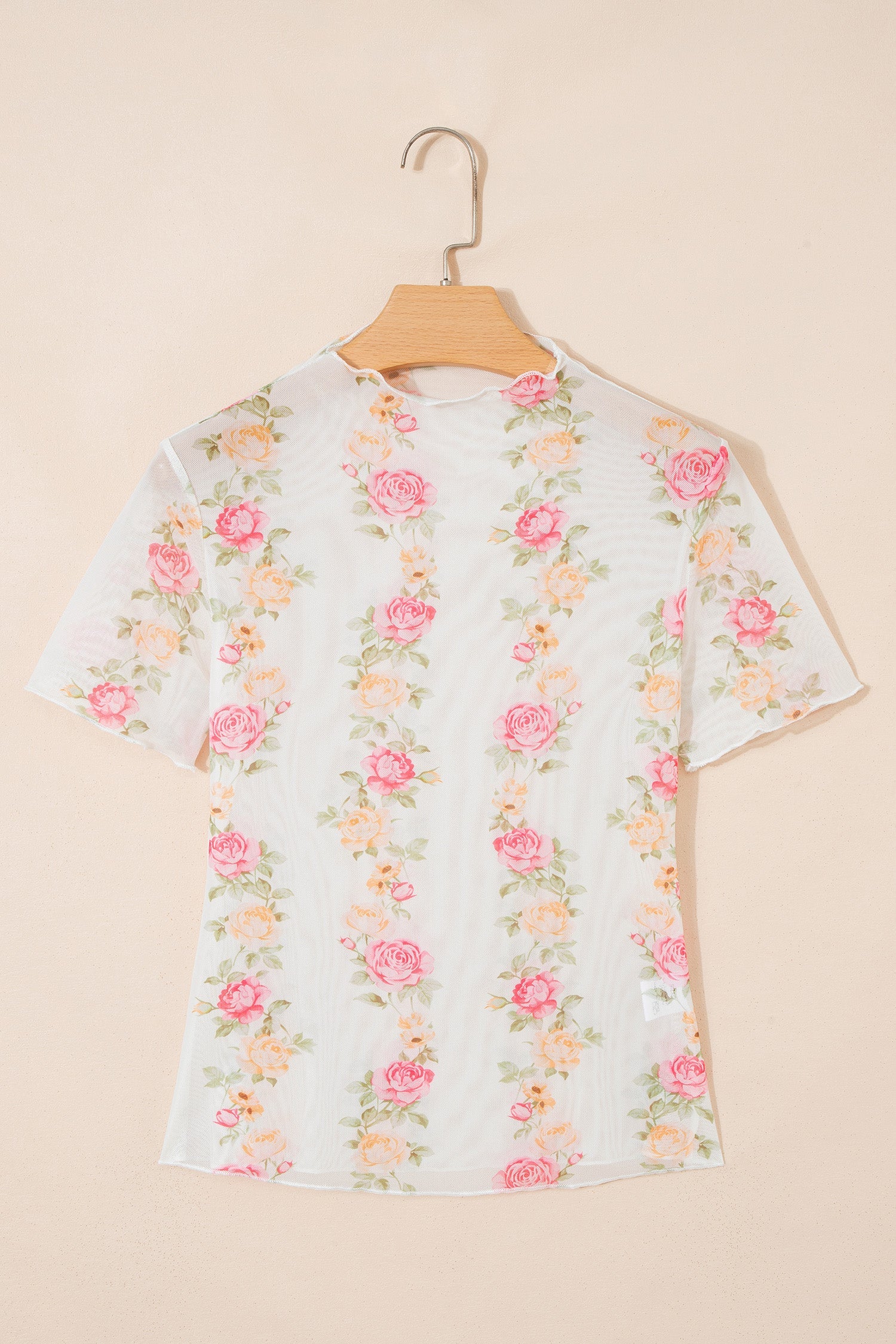 Floral Mesh Mock Neck Short Sleeve Top