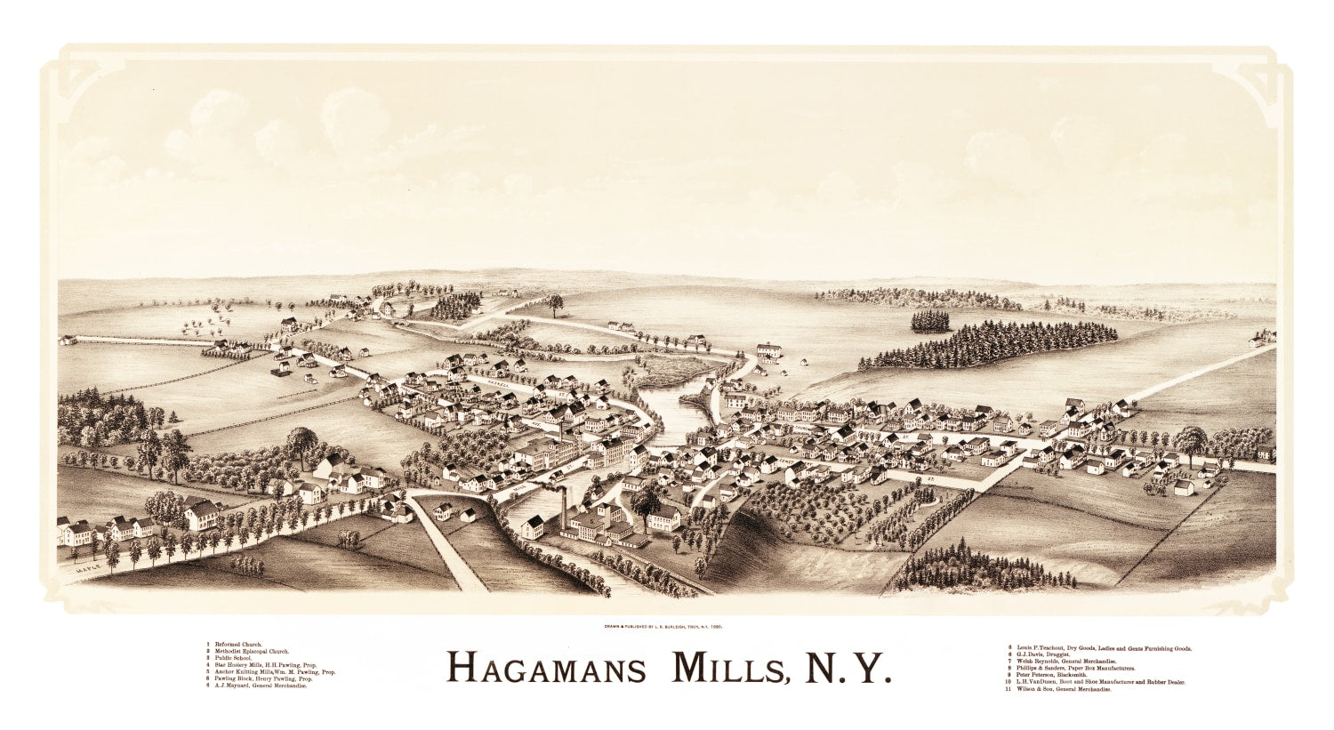 Vintage Map of Hagamans Mills, New York 1890