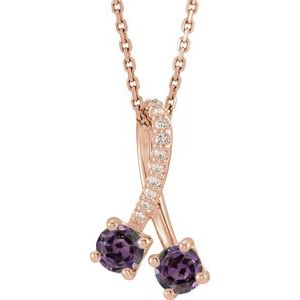 14K Rose Gold Lab-Grown Alexandrite & .05 CTW Natural Diamond 16-18" Necklace