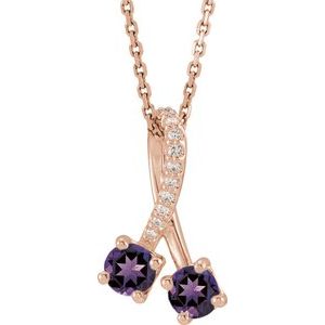 14K Rose Gold Natural Amethyst & .05 CTW Natural Diamond 16-18" Necklace