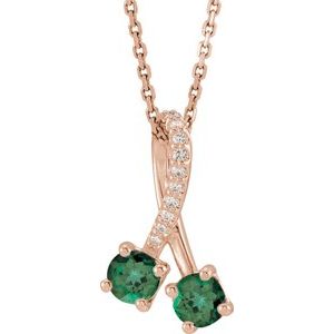 14K Rose Gold Natural Emerald & .05 CTW Natural Diamond 16-18" Necklace
