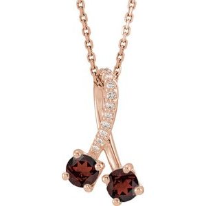 14K Rose Gold Natural Mozambique Garnet & .05 CTW Natural Diamond 16-18" Necklace