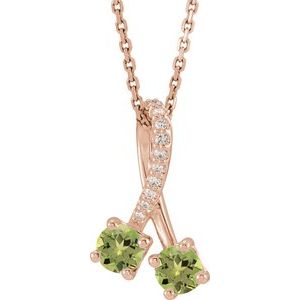 14K Rose Gold Natural Peridot & .05 CTW Natural Diamond 16-18" Necklace