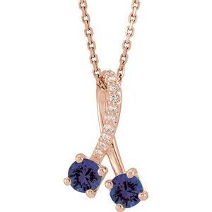 14K Rose Gold Natural Blue Sapphire & .05 CTW Natural Diamond 16-18" Necklace