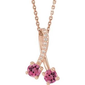 14K Rose Gold Natural Pink Tourmaline & .05 CTW Natural Diamond 16-18" Necklace