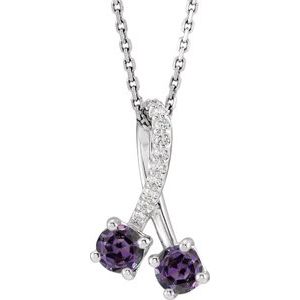 14K White Gold Lab-Grown Alexandrite & .05 CTW Natural Diamond 16-18" Necklace