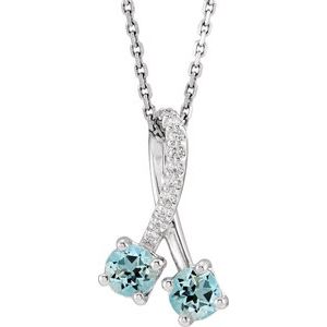 Sterling Silver Natural Aquamarine & .05 CTW Natural Diamond 16-18" Necklace