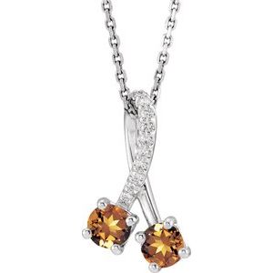 14K White Gold Natural Citrine & .05 CTW Natural Diamond 16-18" Necklace