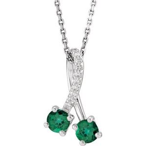 14K White Gold Lab-Grown Emerald & .05 CTW Natural Diamond 16-18" Necklace