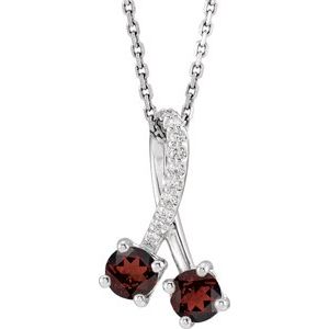 14K White Gold Natural Mozambique Garnet & .05 CTW Natural Diamond 16-18" Necklace