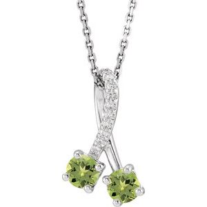 Sterling Silver Natural Peridot & .05 CTW Natural Diamond 16-18" Necklace