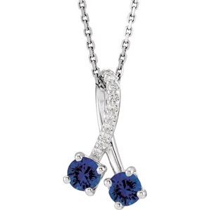 14K White Gold Natural Blue Sapphire & .05 CTW Natural Diamond 16-18" Necklace