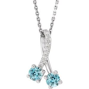 14K White Gold Natural Blue Zircon & .05 CTW Natural Diamond 16-18" Necklace