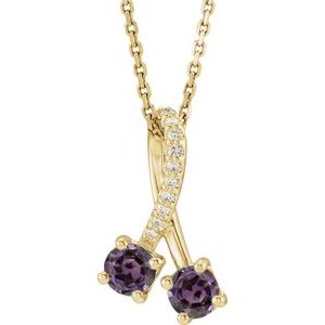 14K Yellow Gold Lab-Grown Alexandrite & .05 CTW Natural Diamond 16-18" Necklace