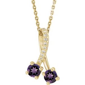 14K Yellow Gold Natural Amethyst & .05 CTW Natural Diamond 16-18" Necklace