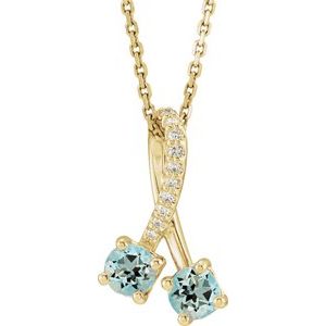14K Yellow Gold Natural Aquamarine & .05 CTW Natural Diamond 16-18" Necklace