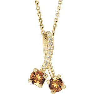 14K Yellow Gold Natural Citrine & .05 CTW Natural Diamond 16-18" Necklace