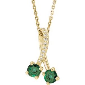 14K Yellow Gold Lab-Grown Emerald & .05 CTW Natural Diamond 16-18" Necklace