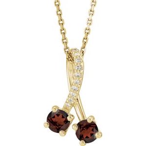 14K Yellow Gold Natural Mozambique Garnet & .05 CTW Natural Diamond 16-18" Necklace