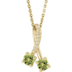 14K Yellow Gold Natural Peridot & .05 CTW Natural Diamond 16-18" Necklace