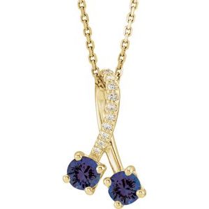 14K Yellow Gold Lab-Grown Blue Sapphire & .05 CTW Natural Diamond 16-18" Necklace