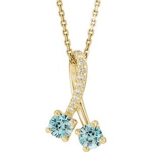 14K Yellow Gold Natural Blue Zircon & .05 CTW Natural Diamond 16-18" Necklace
