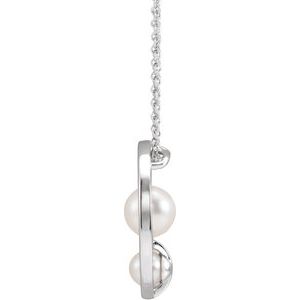 Sterling Silver Cultured White Akoya Pearl Hold You Forever® 16-18" Necklace