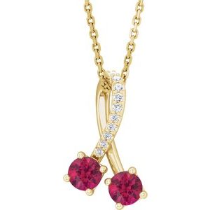 14K Yellow Gold Natural Ruby & .05 CTW Natural Diamond 16-18" Necklace