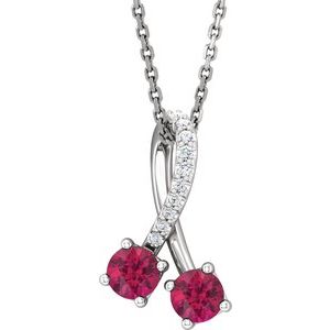 Sterling Silver Lab-Grown Ruby & .05 CTW Natural Diamond 16-18" Necklace
