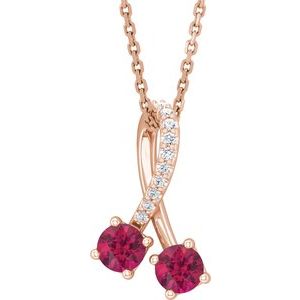 14K Rose Gold Natural Ruby & .05 CTW Natural Diamond 16-18" Necklace