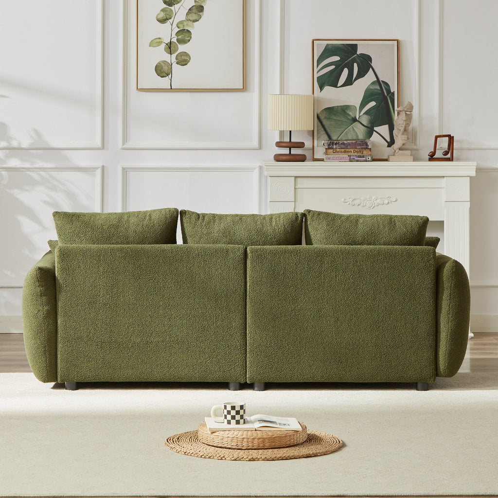 3 Seater + 3 Seater Combo Sofa Modern Living Room Sofa, Teddy Sofa, Wooden Frame, 6 Cushions, Apartment Sofa Furniture