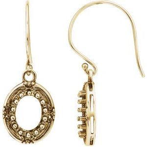 14K Yellow Gold 9x7 mm Oval Vintage-Inspired Earring Mounting