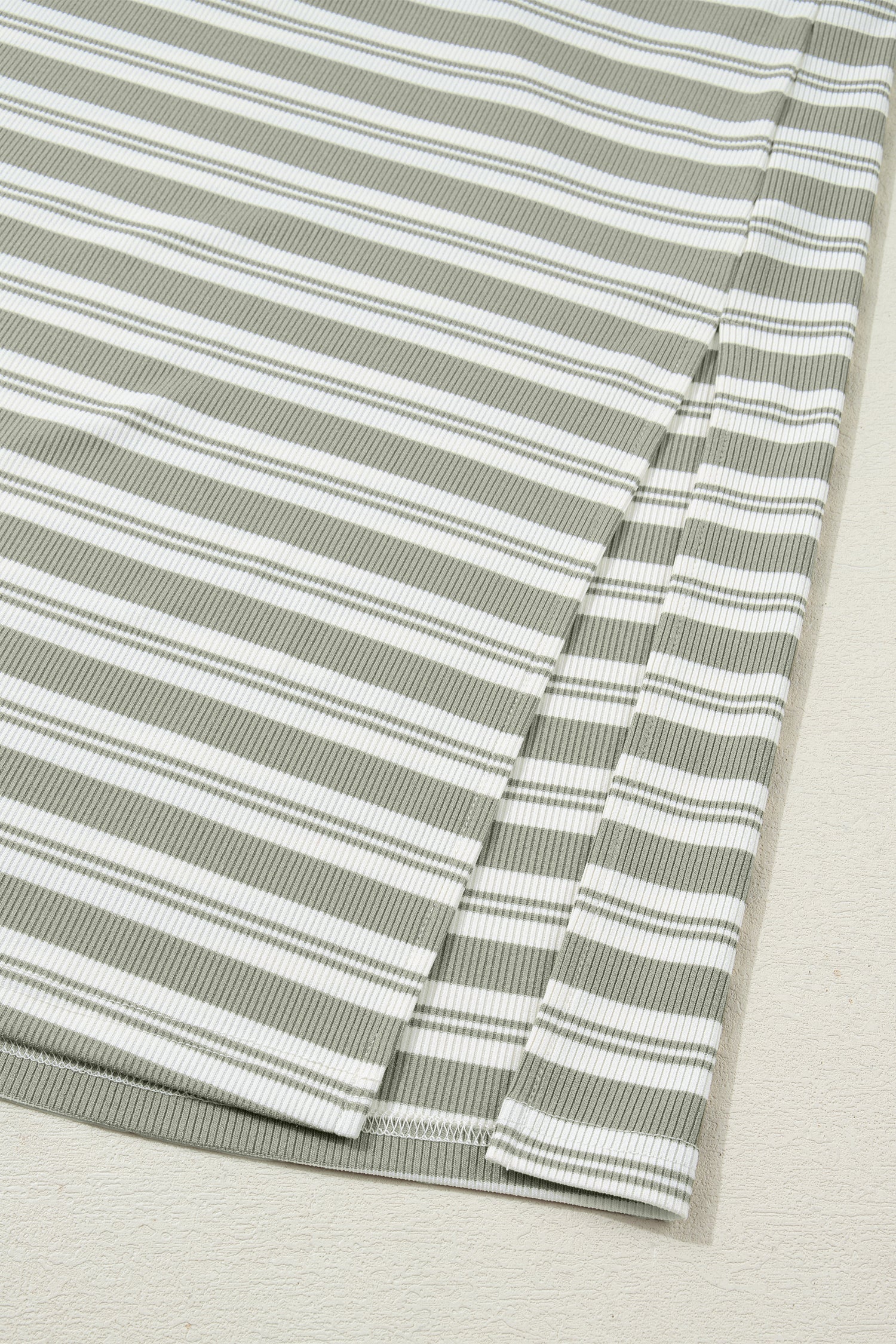Stripe Collared V-Neck Short Sleeve Midi Dress