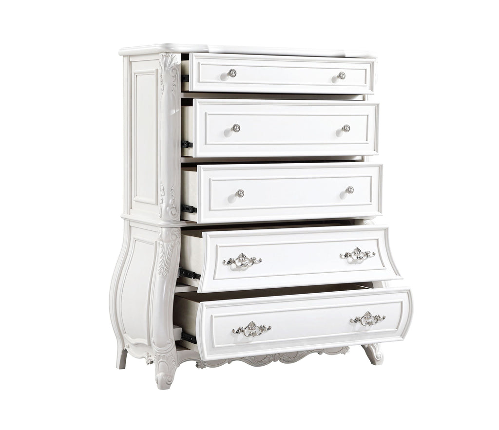 Opulence Modern Style 5 Pc King Bedroom Set Made with Wood in Pearl White