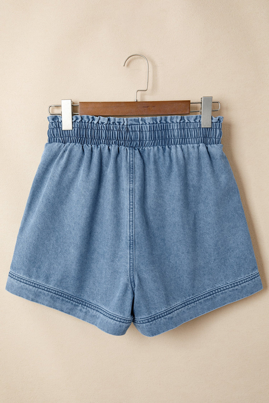 Solid Denim Smocked Elastic Waist Shorts